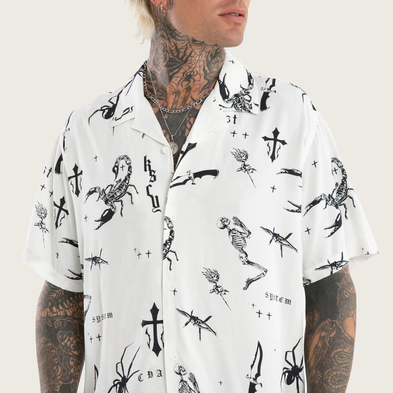 KISS CHACEY Scatter Resort Short Sleeve Shirt - White Print - Image 5