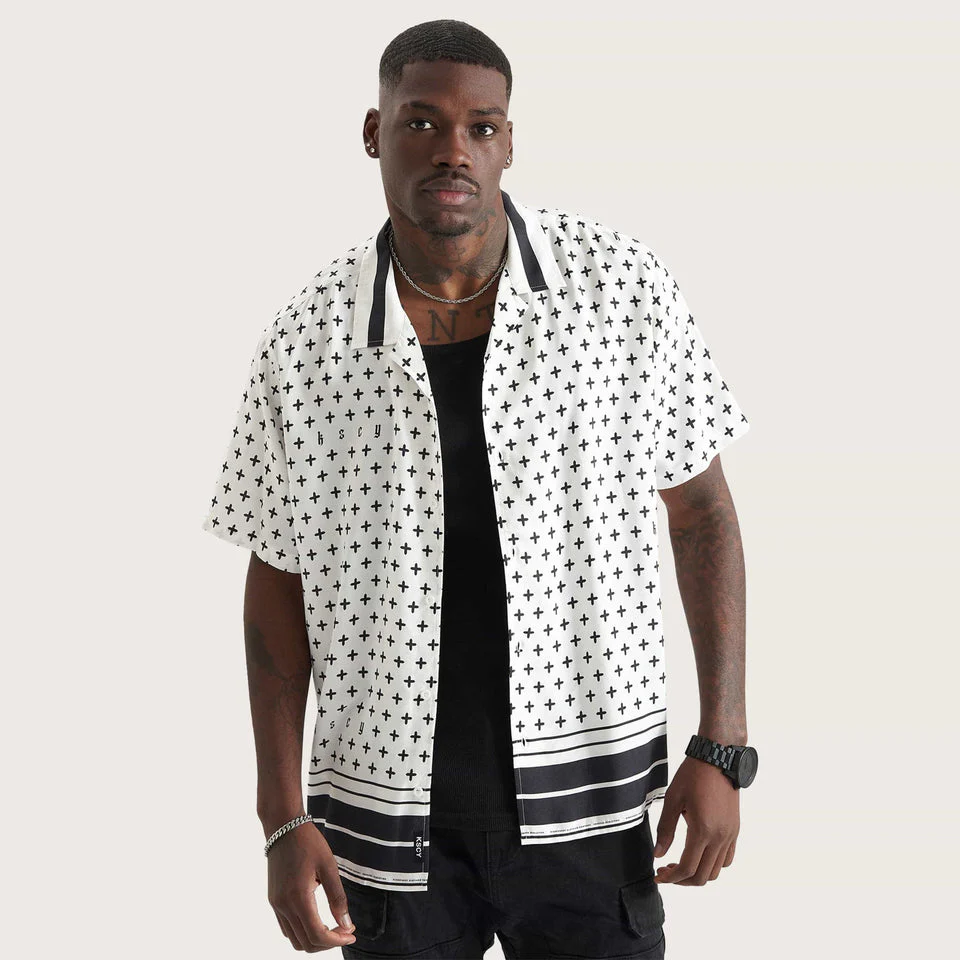 KISS CHACEY STAMP RELAXED RESORT SHIRT - Black/White - Image 2