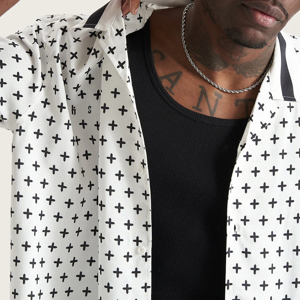 KISS CHACEY STAMP RELAXED RESORT SHIRT - Black/White - Image 5