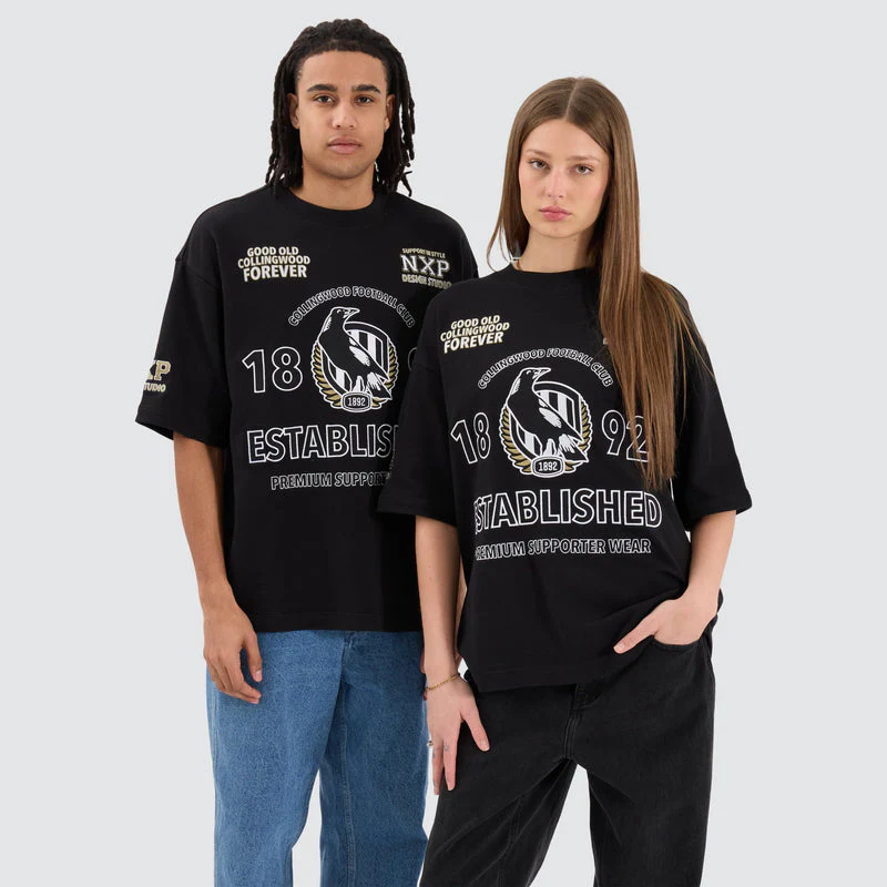 NENA AND PASADENA Collingwood Magpies AFL Mega Loopback Tee - Jet Black - Image 3