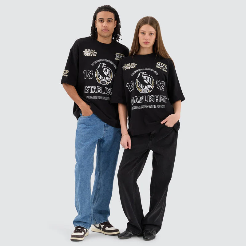 NENA AND PASADENA Collingwood Magpies AFL Mega Loopback Tee - Jet Black - Image 4