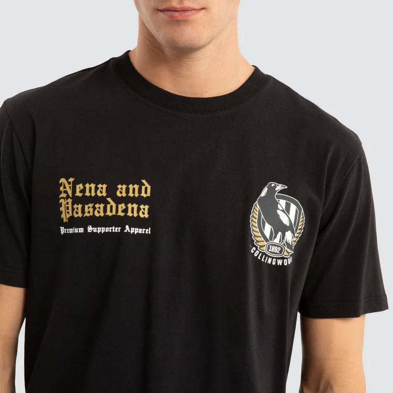 NENA AND PASADENA Collingwood Magpies AFL Vert Tee - Jet Black - Image 4