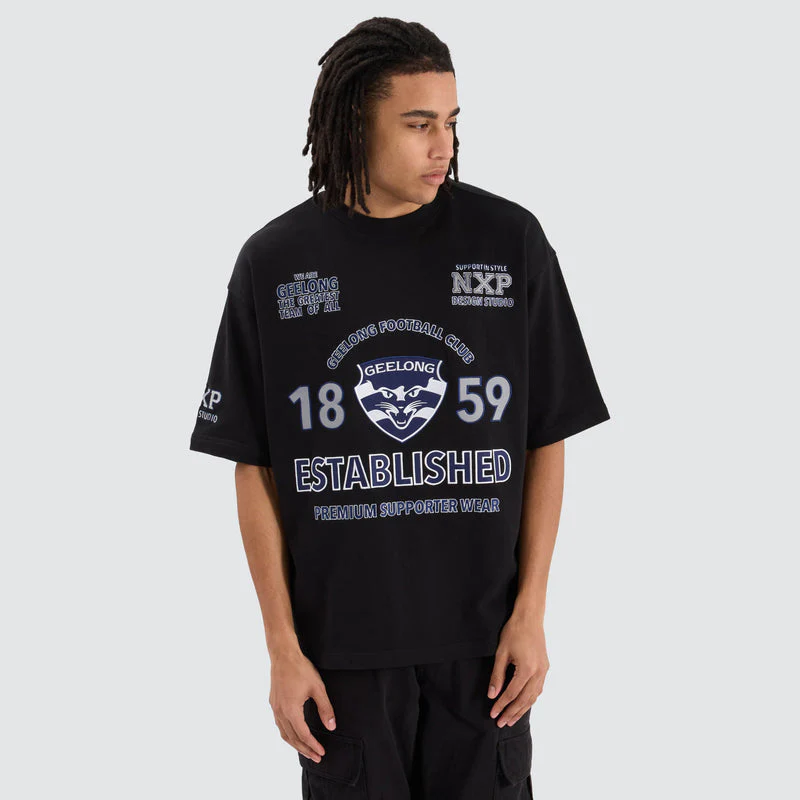 NENA AND PASADENA Geelong Cats AFL Mega Loopback Tee - Jet Black