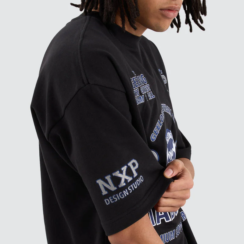 NENA AND PASADENA Geelong Cats AFL Mega Loopback Tee - Jet Black - Image 2