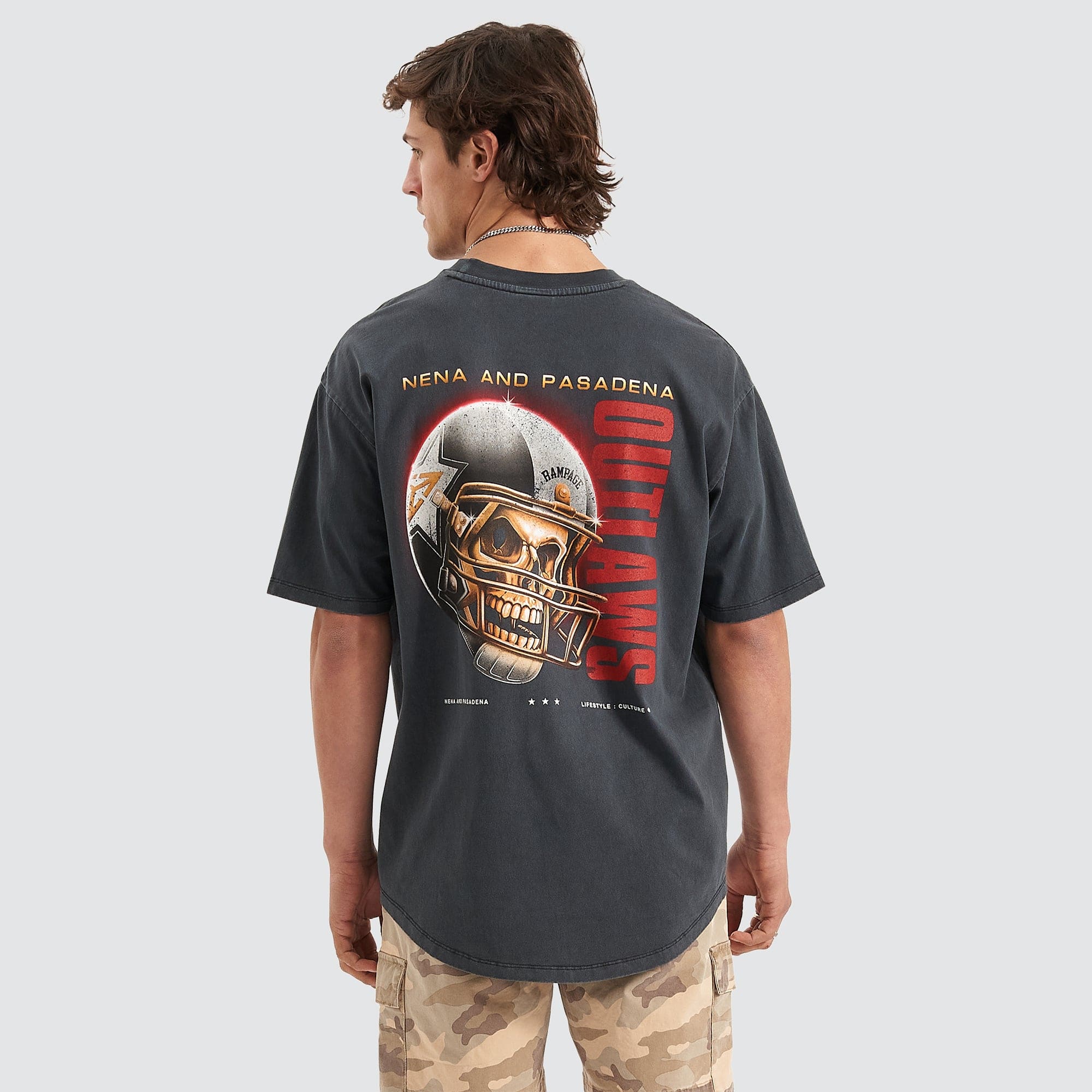 NENA AND PASADENA Outlaws Heavy Box Fit Scoop Tee Pigment Anthracite Black - Image 2