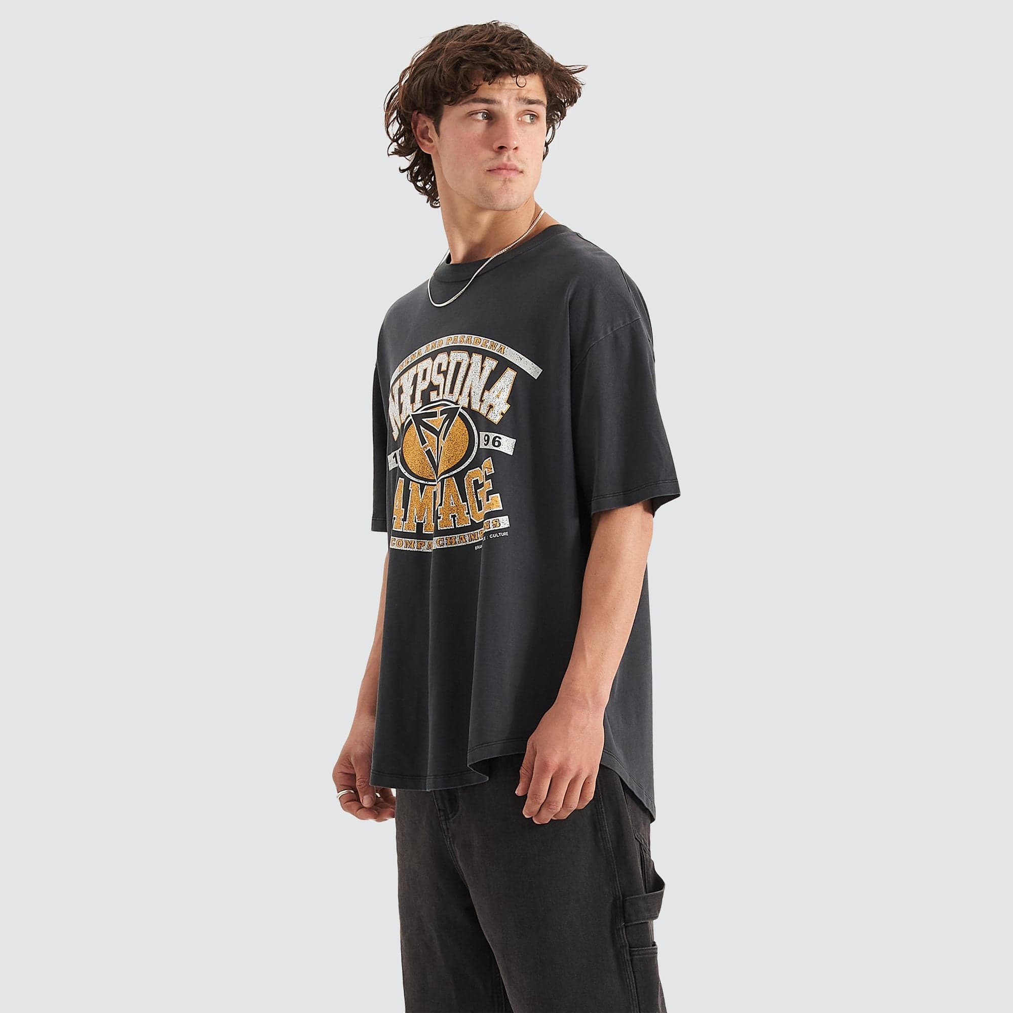 NENA AND PASADENA Rampage Heavy Box Fit Scoop T-Shirt - Pigment Black - Image 3