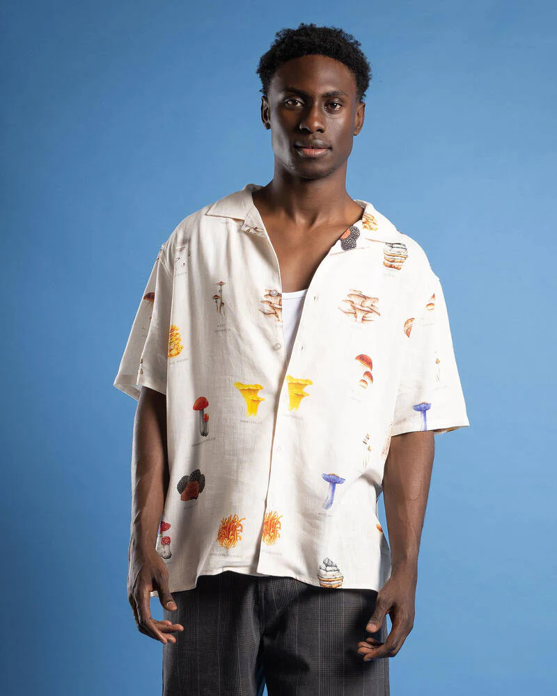 NOMADIC PARADISE Collector Linen Cropped Resort Shirt- Mushies - Image 2