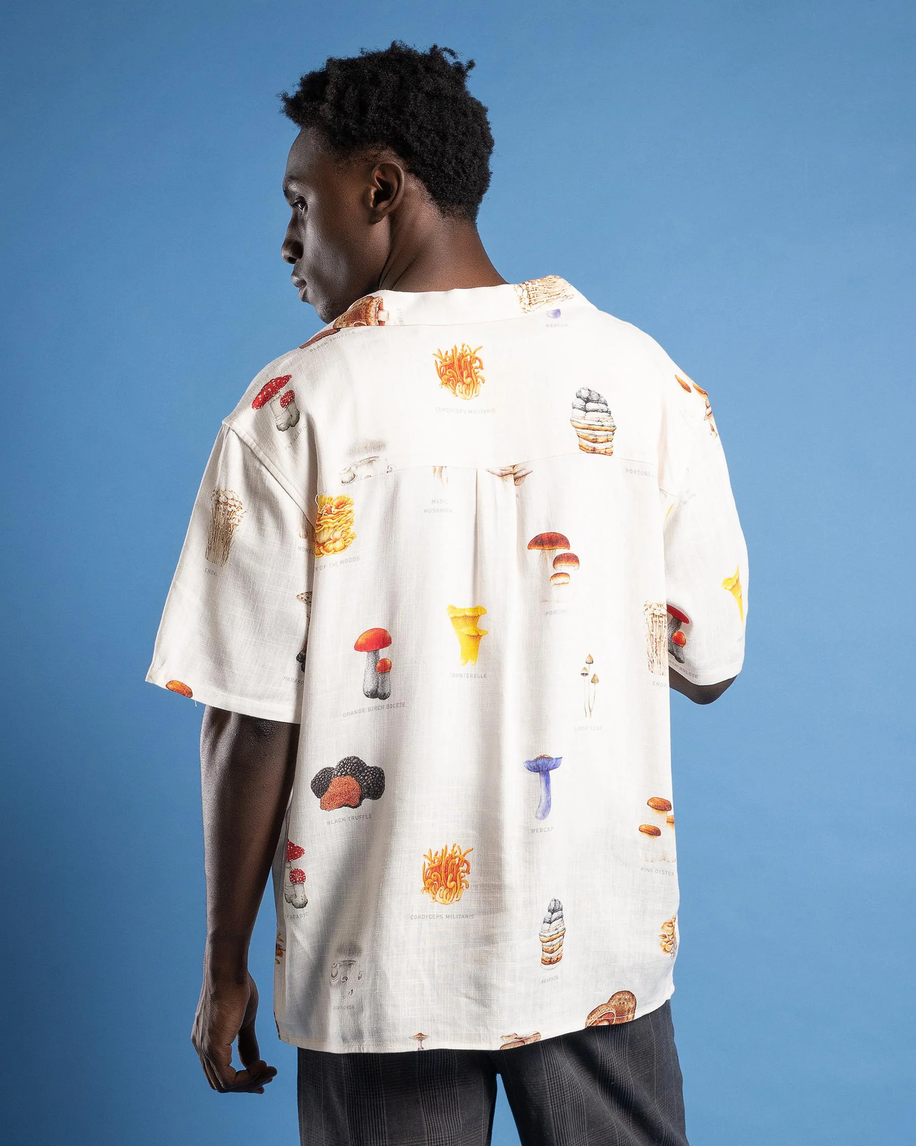 NOMADIC PARADISE Collector Linen Cropped Resort Shirt- Mushies - Image 3