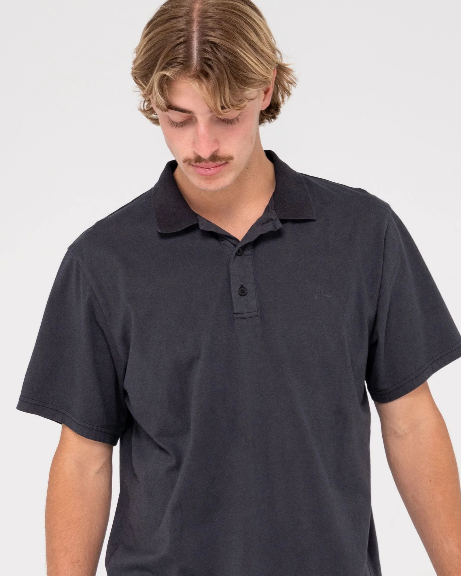 RUSTY Comp Wash Short Sleeve Polo - Black - Image 2