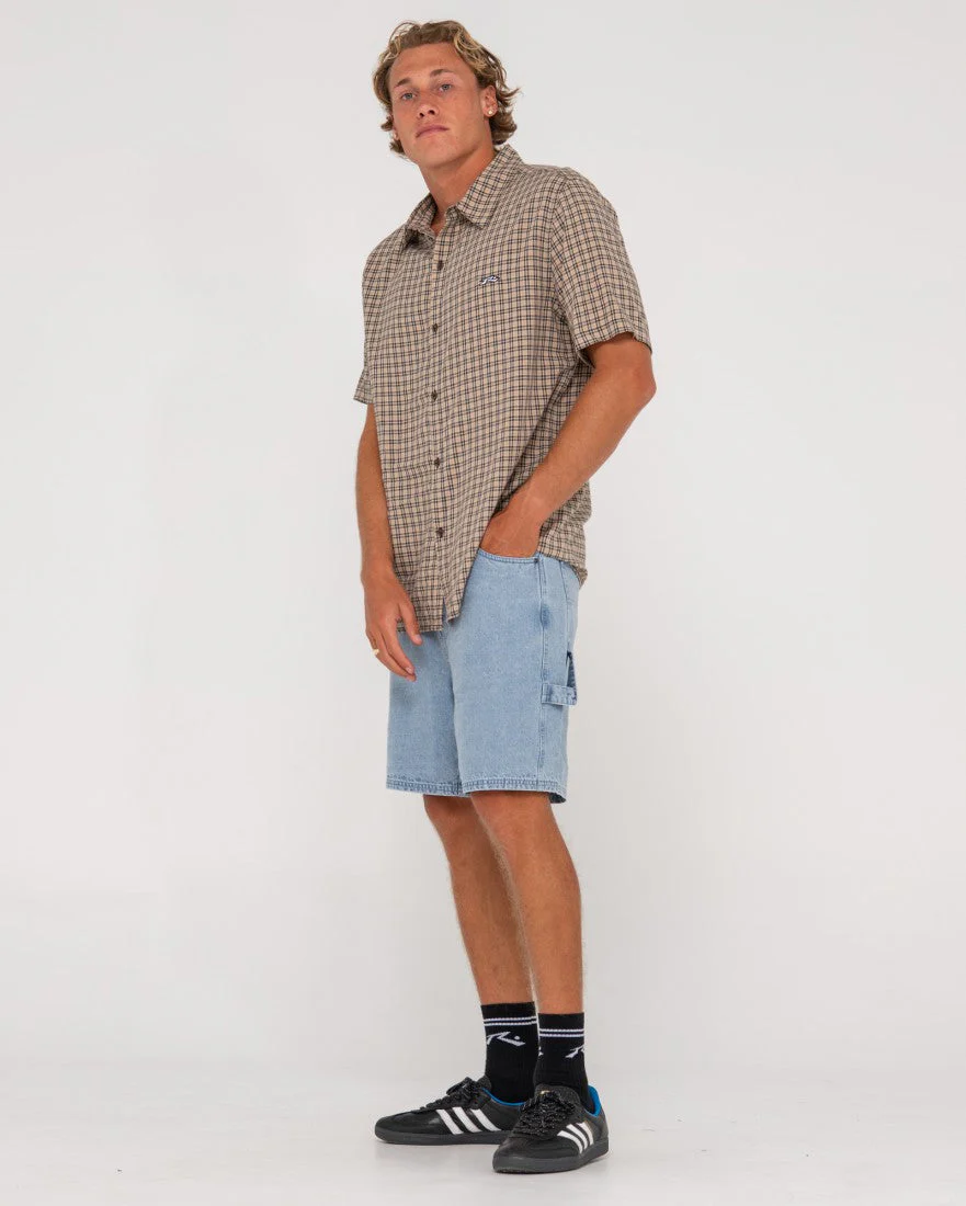 RUSTY Datsun Relaxed Fit Bamboo Check Shirt - Light Khaki