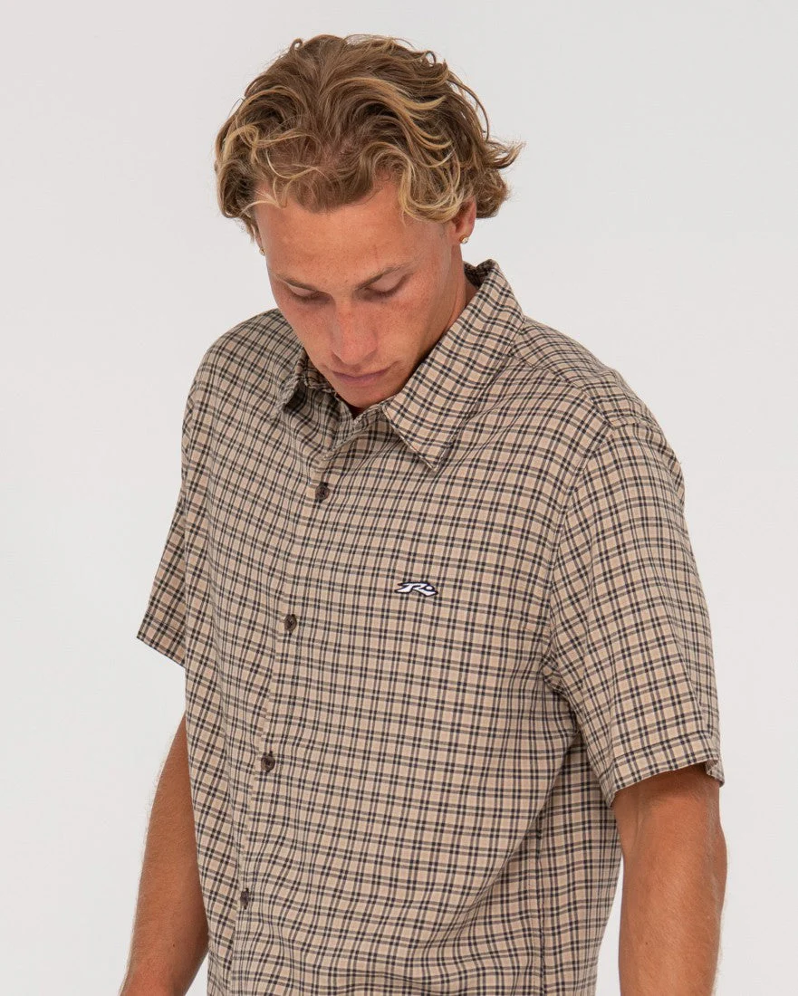 RUSTY Datsun Relaxed Fit Bamboo Check Shirt - Light Khaki - Image 3