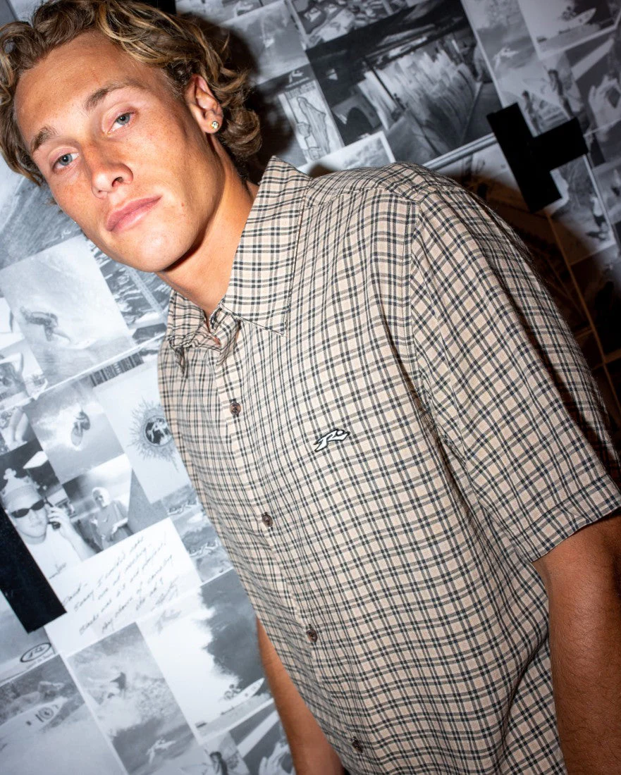 RUSTY Datsun Relaxed Fit Bamboo Check Shirt - Light Khaki - Image 4
