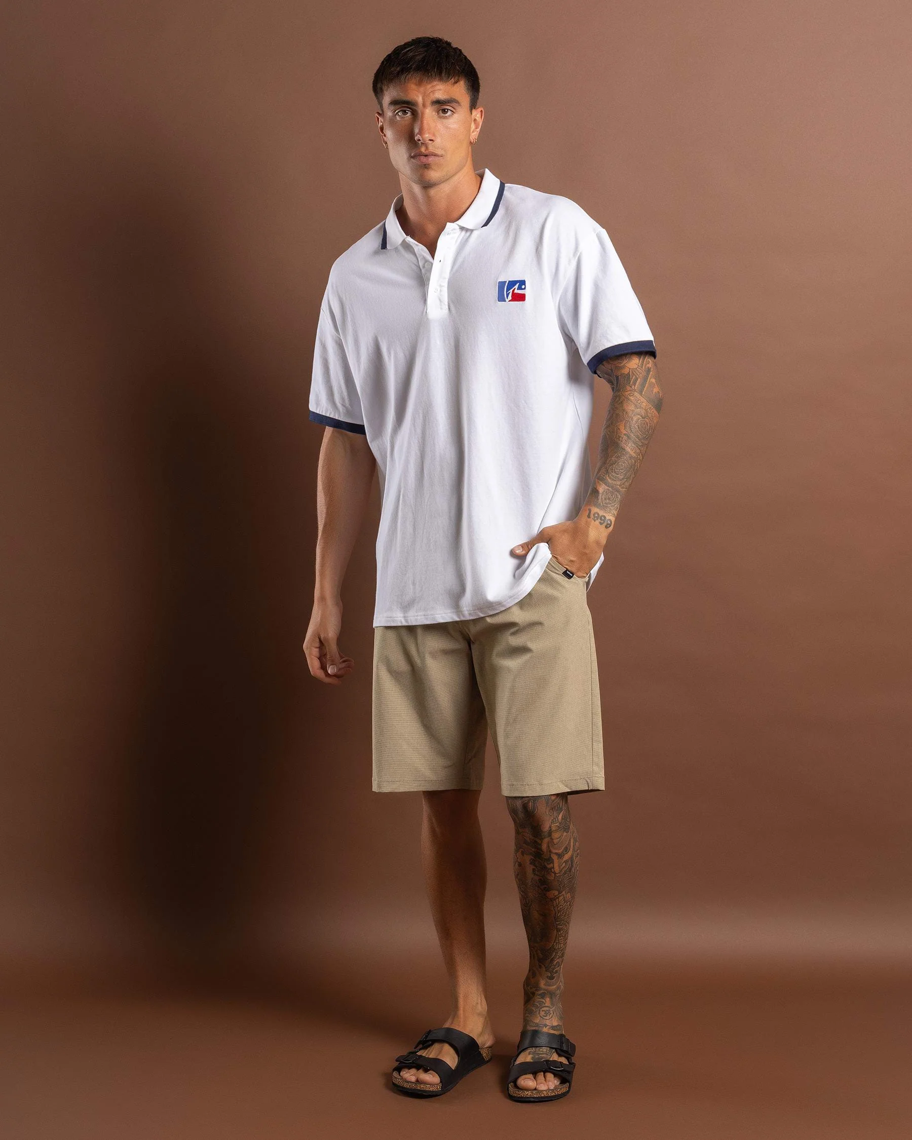 RUSTY Fore Right Tipped Polo Shirt - White/Navy