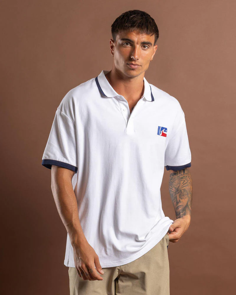 RUSTY Fore Right Tipped Polo Shirt - White/Navy - Image 2