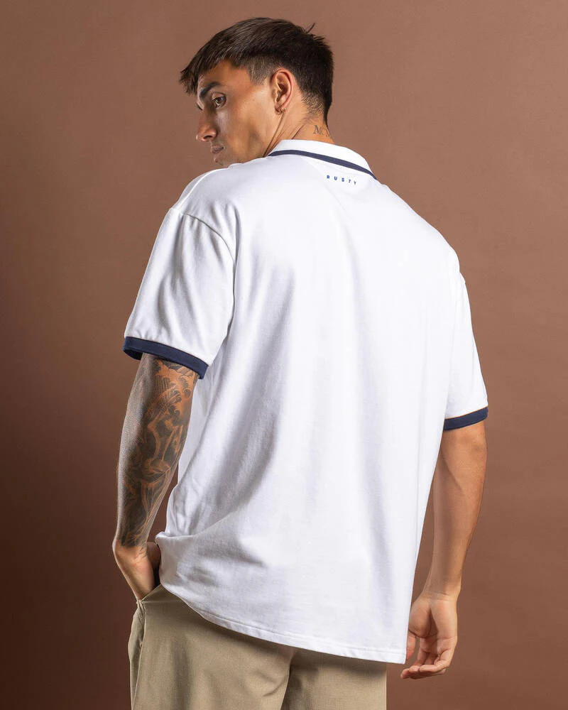 RUSTY Fore Right Tipped Polo Shirt - White/Navy - Image 3