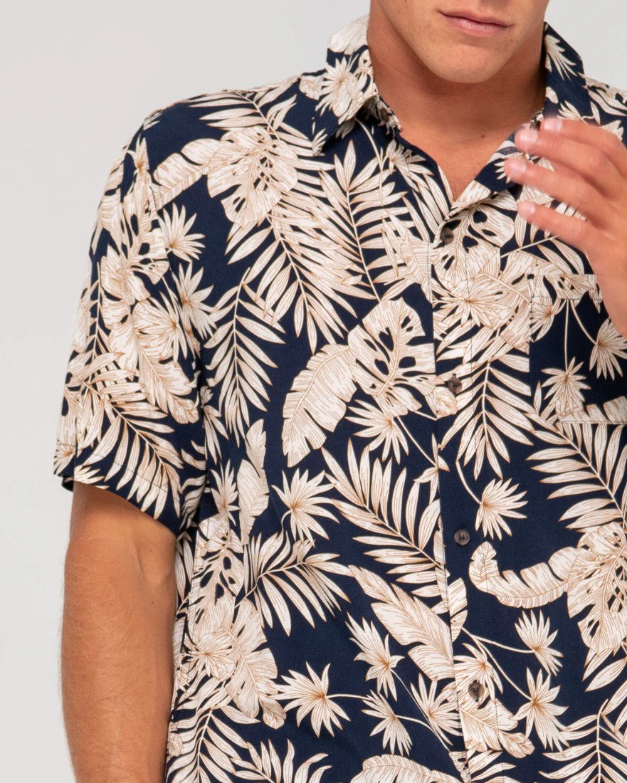 RUSTY Line Up Relaxed Fit Short Sleeve Shirt - Navy Blue - Image 3