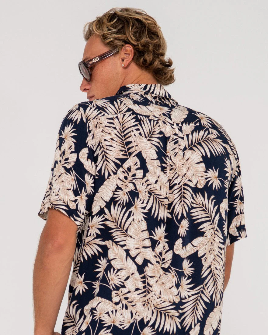RUSTY Line Up Relaxed Fit Short Sleeve Shirt - Navy Blue - Image 4