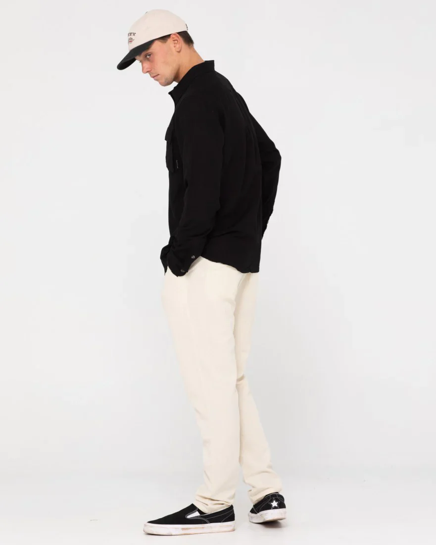 Rusty Linen Workwear Long Sleeve Shirt -Black