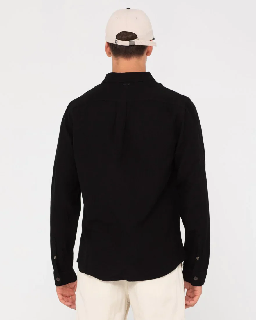 Rusty Linen Workwear Long Sleeve Shirt -Black - Image 3