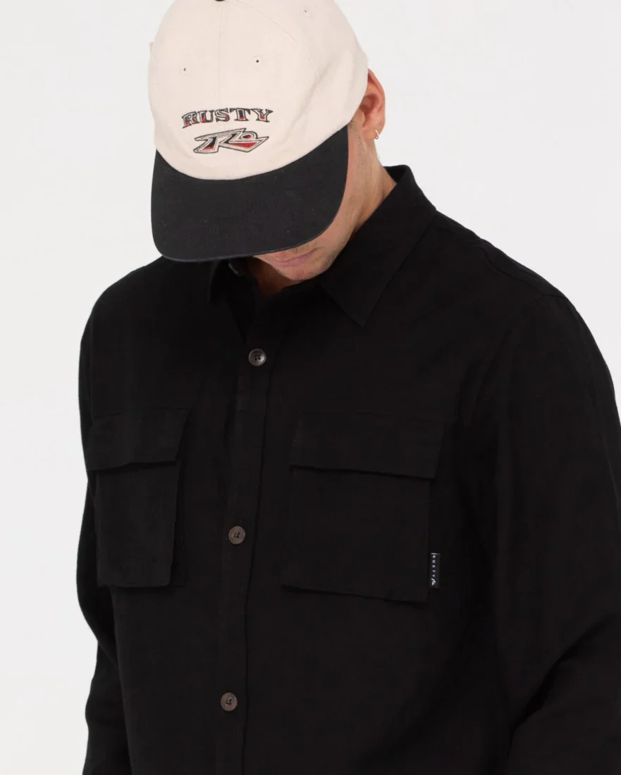 Rusty Linen Workwear Long Sleeve Shirt -Black - Image 4