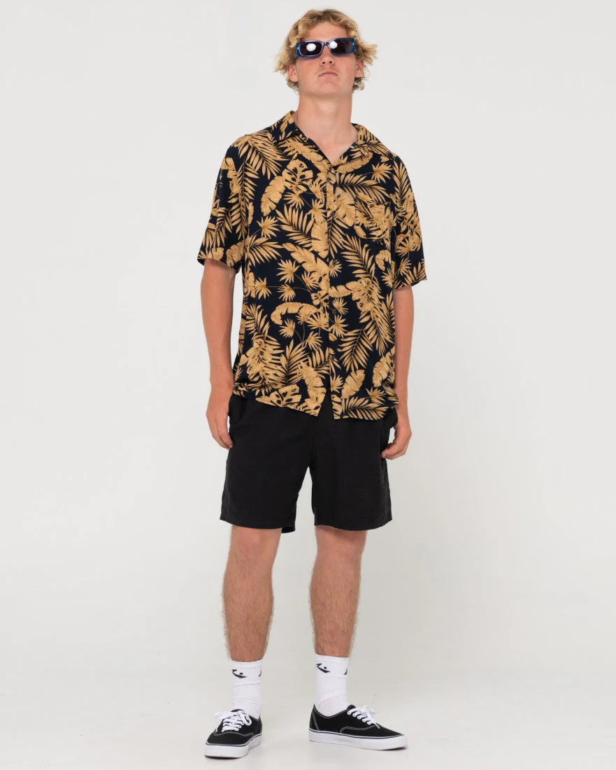 RUSTY Night Swim Short Sleeve Printed Shirt - Navy Blue