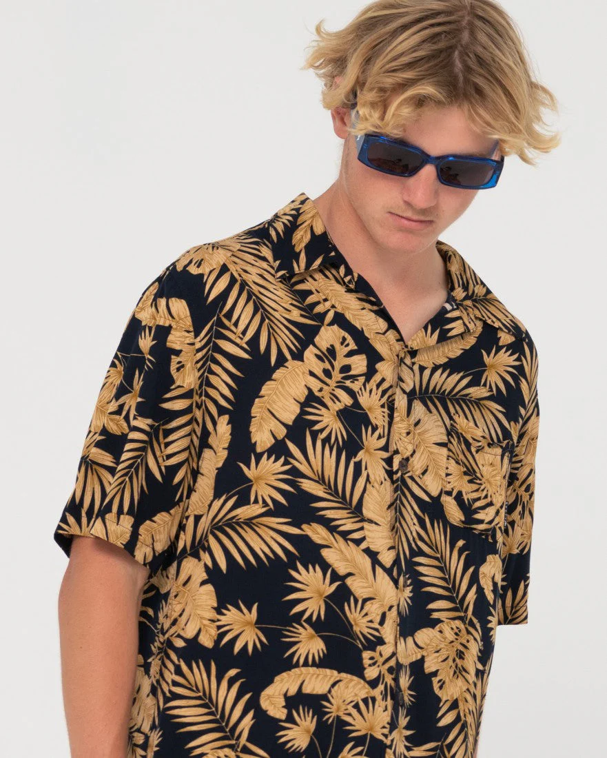 RUSTY Night Swim Short Sleeve Printed Shirt - Navy Blue - Image 2