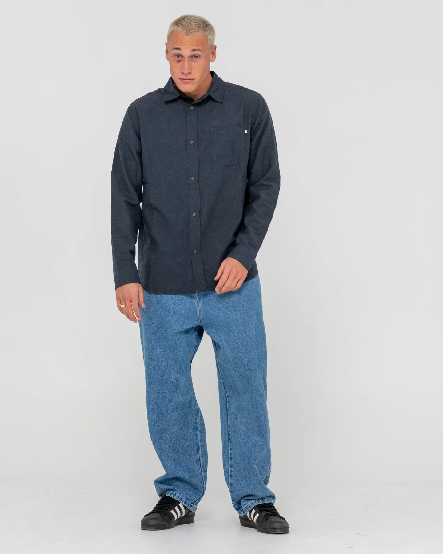 Rusty Overtone L/S Linen Shirt - Navy Blue