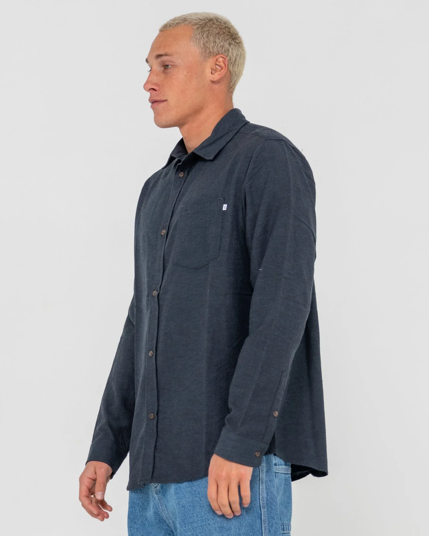 Rusty Overtone L/S Linen Shirt - Navy Blue - Image 3