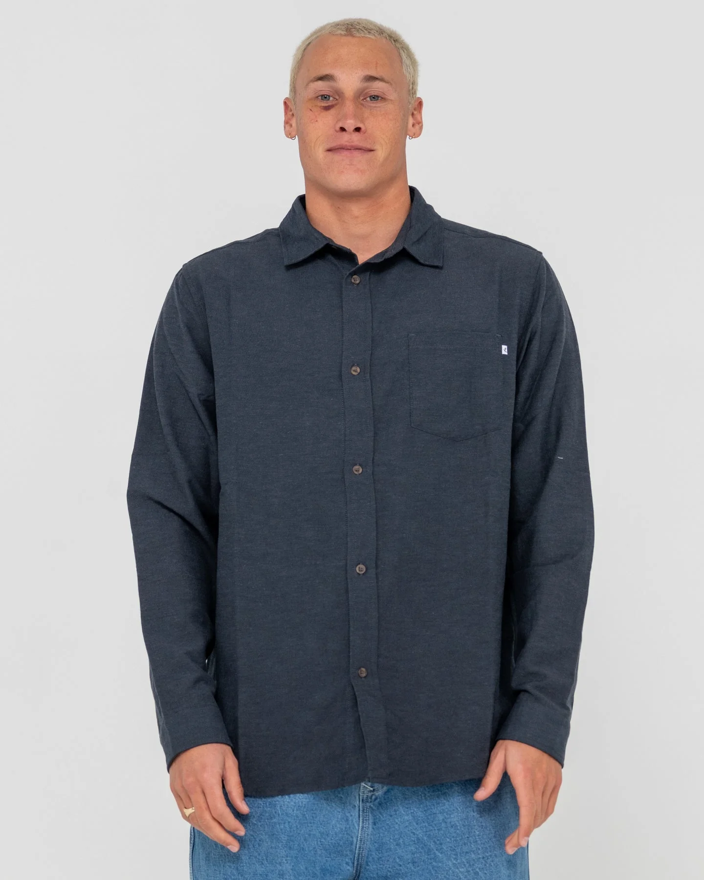 Rusty Overtone L/S Linen Shirt - Navy Blue - Image 5