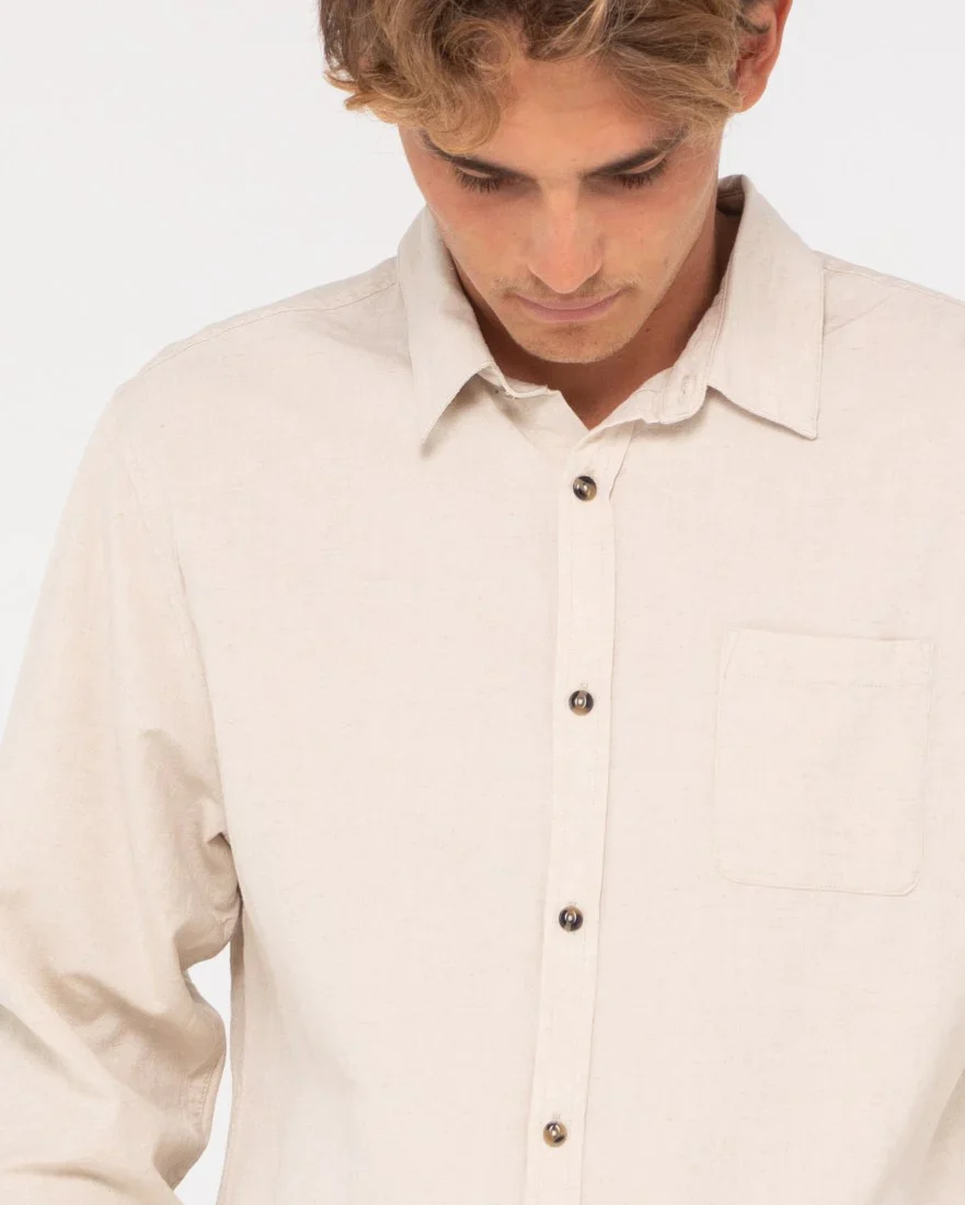 Rusty Overtone L/S Linen Shirt - Egret - Image 5