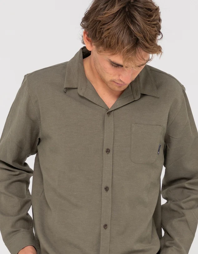 RUSTY Overtone Long Sleeve Linen Shirt - Image 4