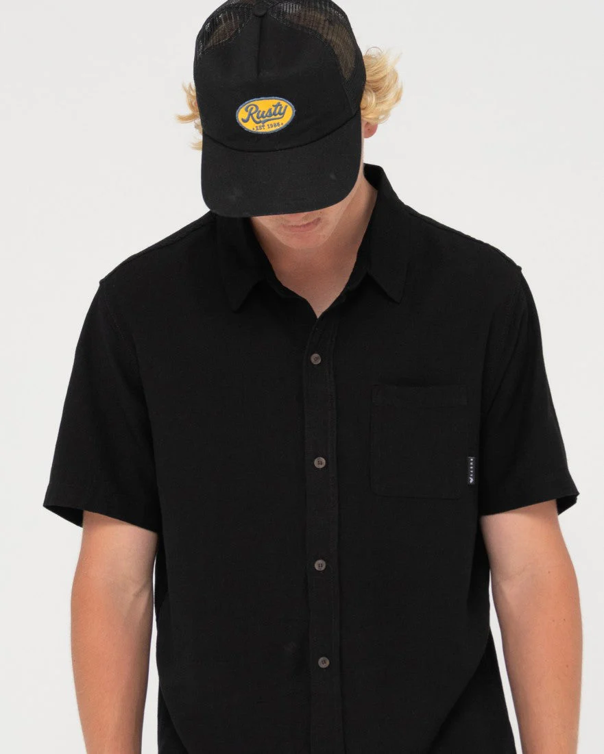RUSTY Overtone Short Sleeve Linen Shirt - Black - Image 2