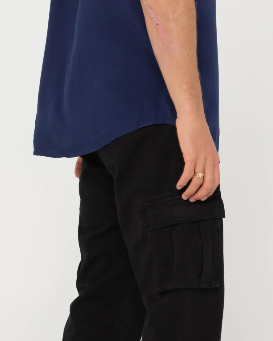 RUSTY Overtone Short Sleeve Linen Shirt - Blue Depths - Image 6