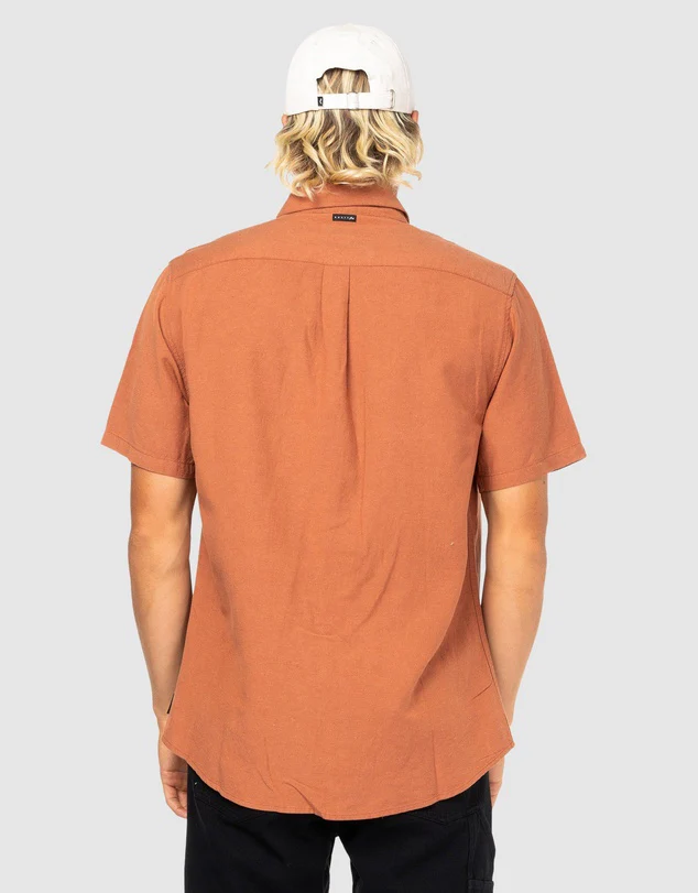 RUSTY Overtone Short Sleeve Linen Shirt - Bombay Brown - Image 2