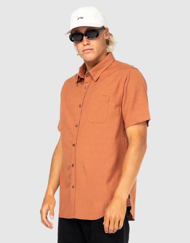 RUSTY Overtone Short Sleeve Linen Shirt - Bombay Brown - Image 3
