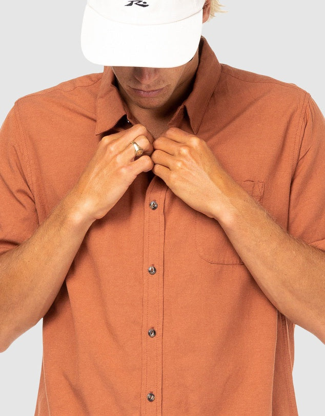 RUSTY Overtone Short Sleeve Linen Shirt - Bombay Brown - Image 4