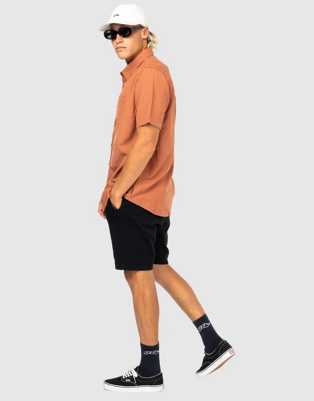 RUSTY Overtone Short Sleeve Linen Shirt - Bombay Brown - Image 6