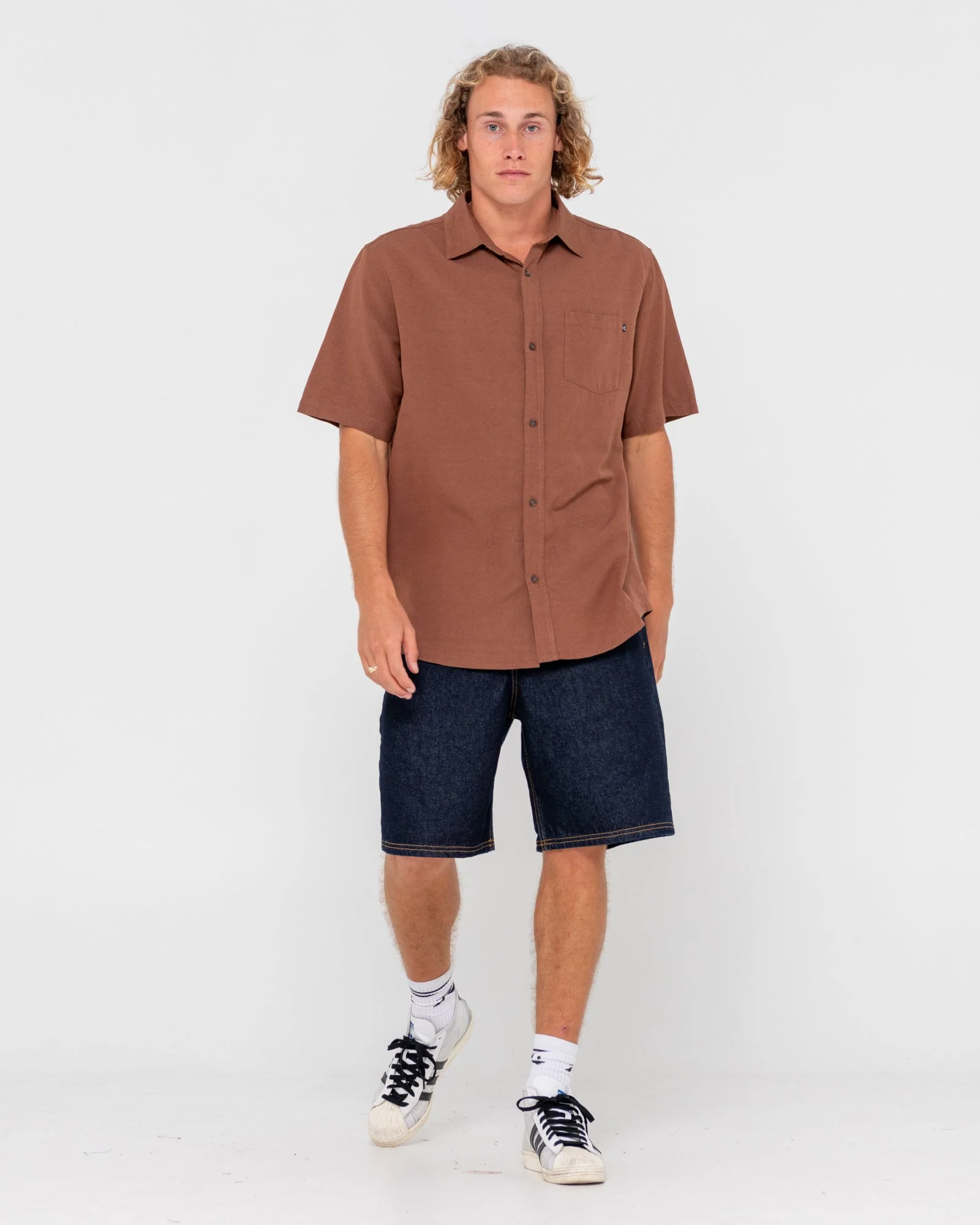 RUSTY Overtone Short Sleeve Linen Shirt - Java
