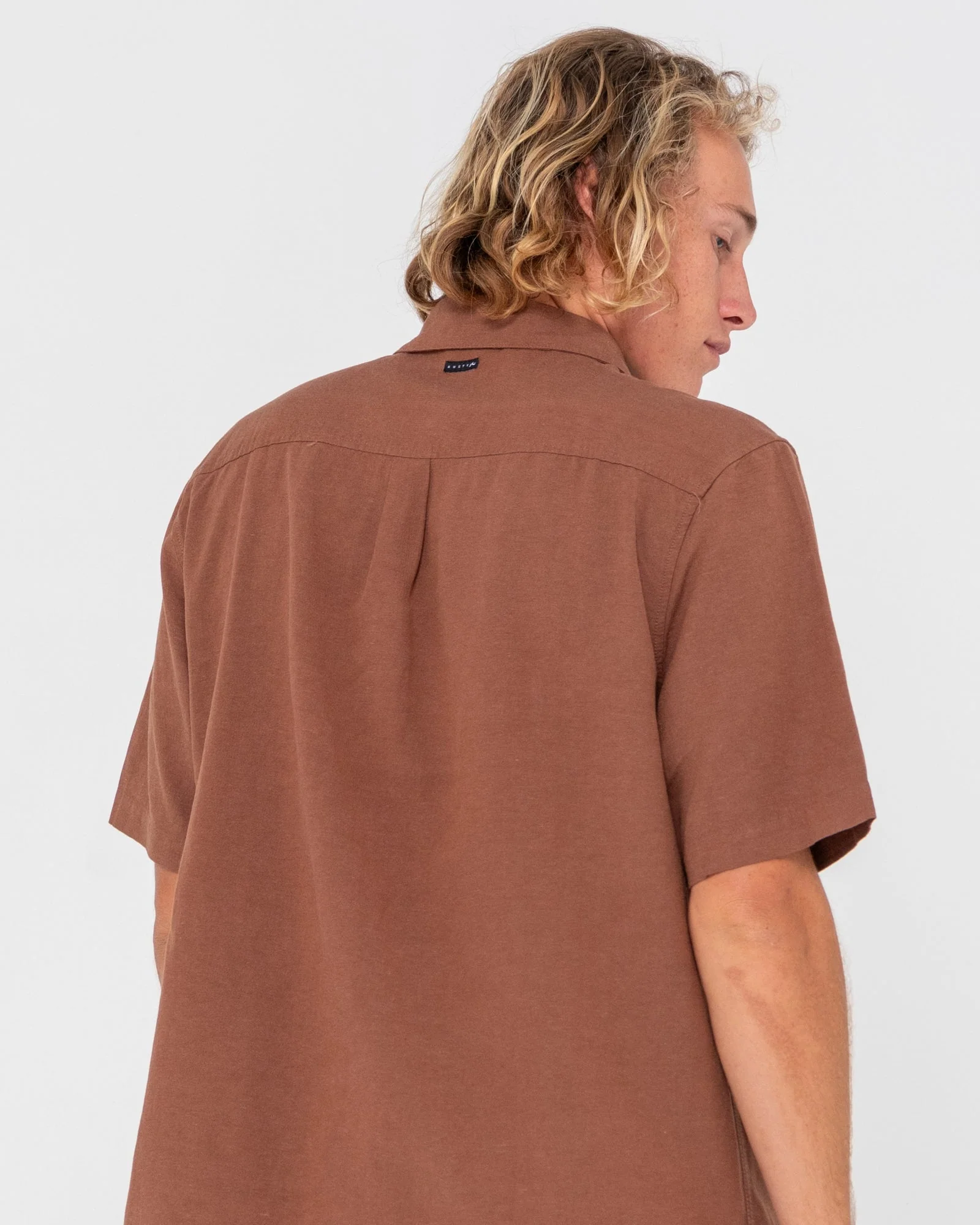 RUSTY Overtone Short Sleeve Linen Shirt - Java - Image 6