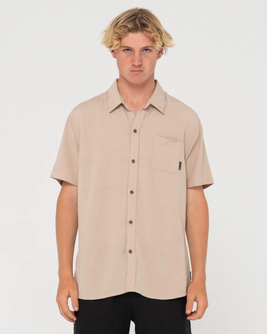 RUSTY Overtone Short Sleeve Linen Shirt - Light Khaki