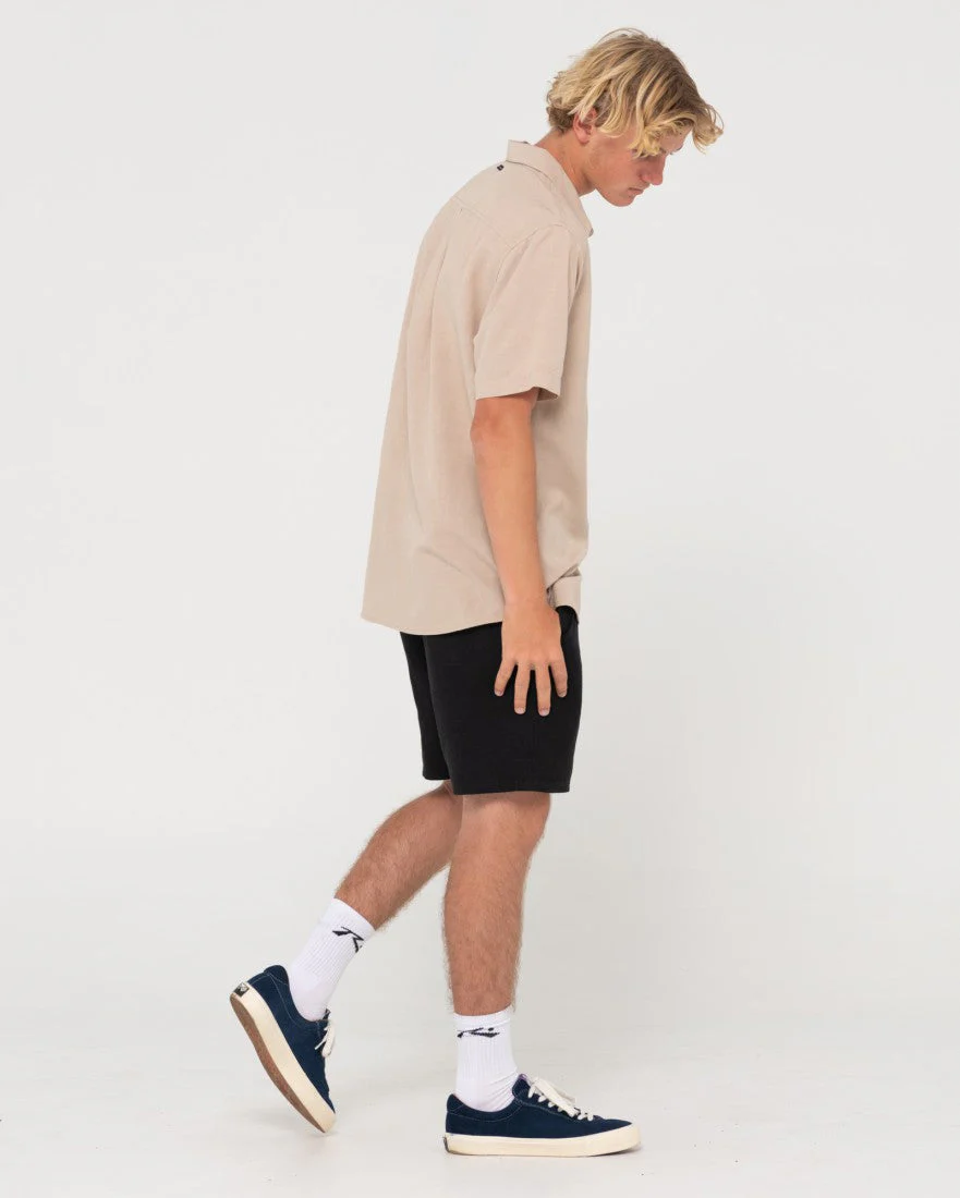 RUSTY Overtone Short Sleeve Linen Shirt - Light Khaki - Image 3