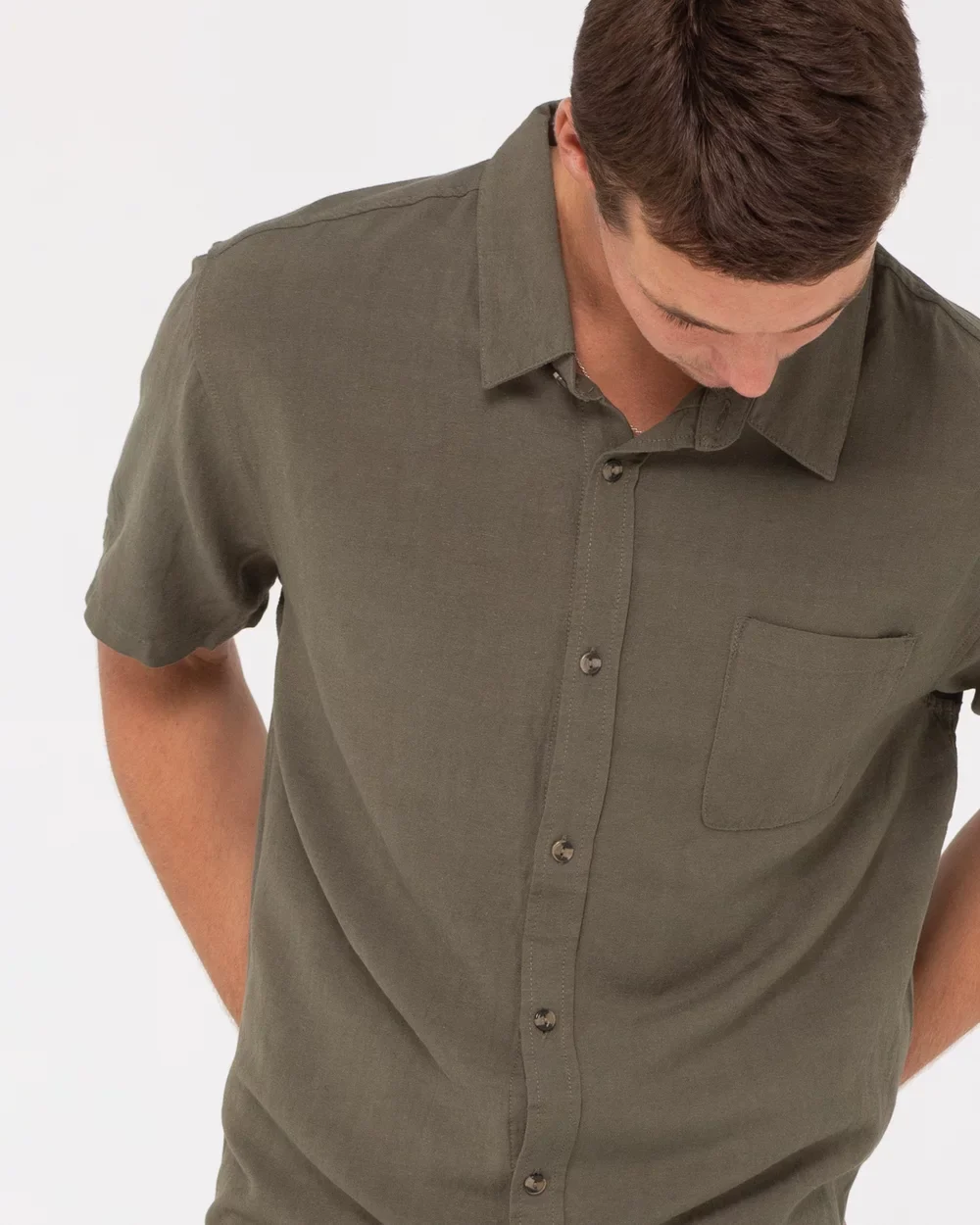 Rusty Overtone Short Sleeve Linen Shirt - Savanna - Image 3