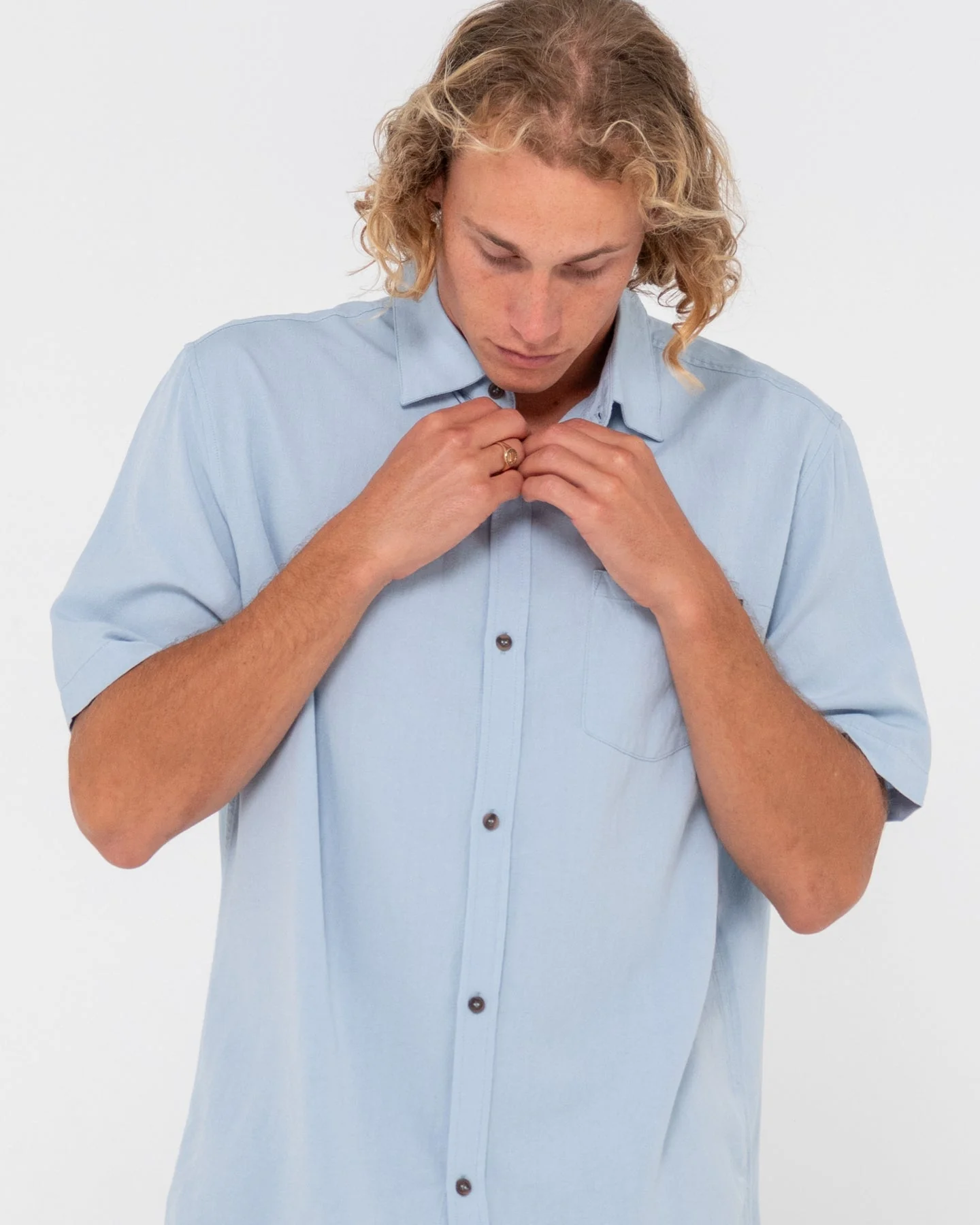 RUSTY OVERTONE SHORT SLEEVE LINEN SHIRT - Sky Blue - Image 2