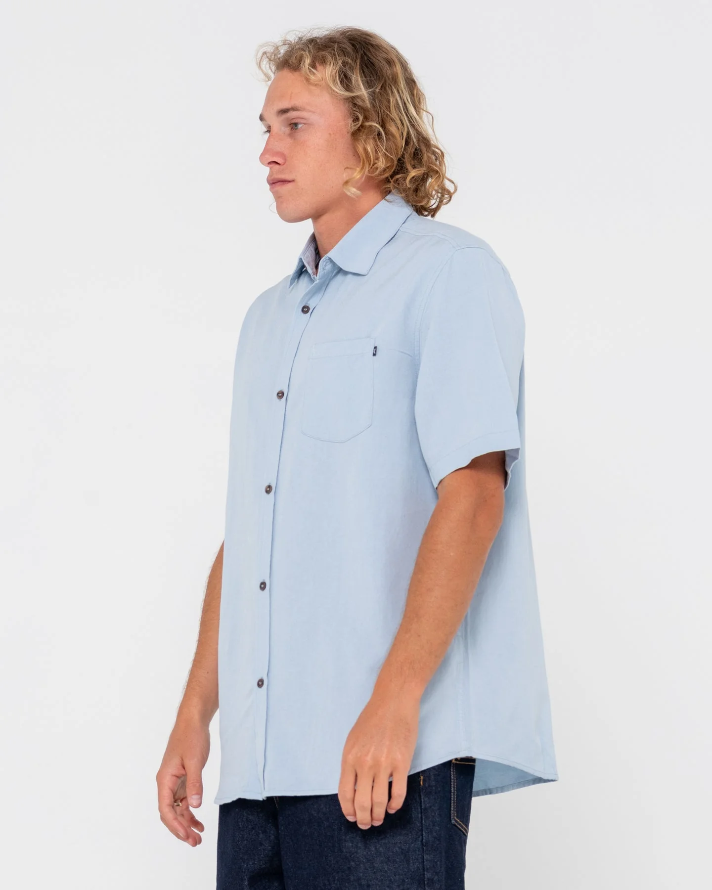 RUSTY OVERTONE SHORT SLEEVE LINEN SHIRT - Sky Blue - Image 3