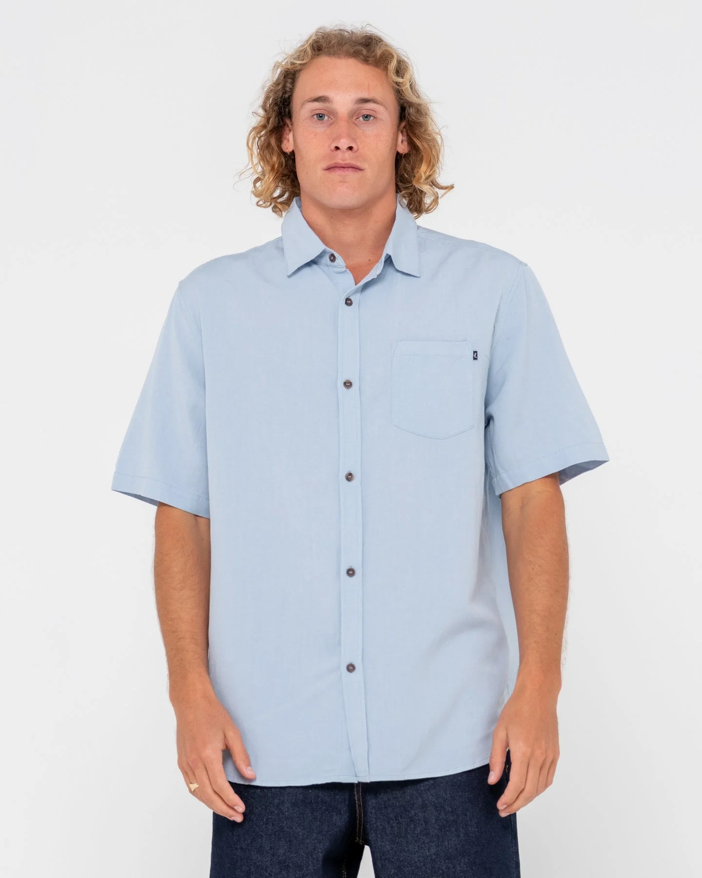 RUSTY OVERTONE SHORT SLEEVE LINEN SHIRT - Sky Blue - Image 4