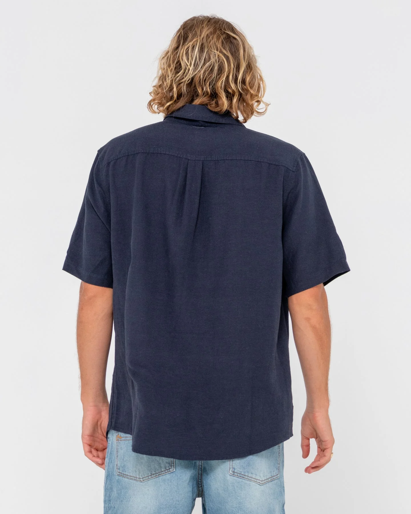 RUSTY OVERTONE SHORT SLEEVE LINEN SHIRT - Navy Blue - Image 3