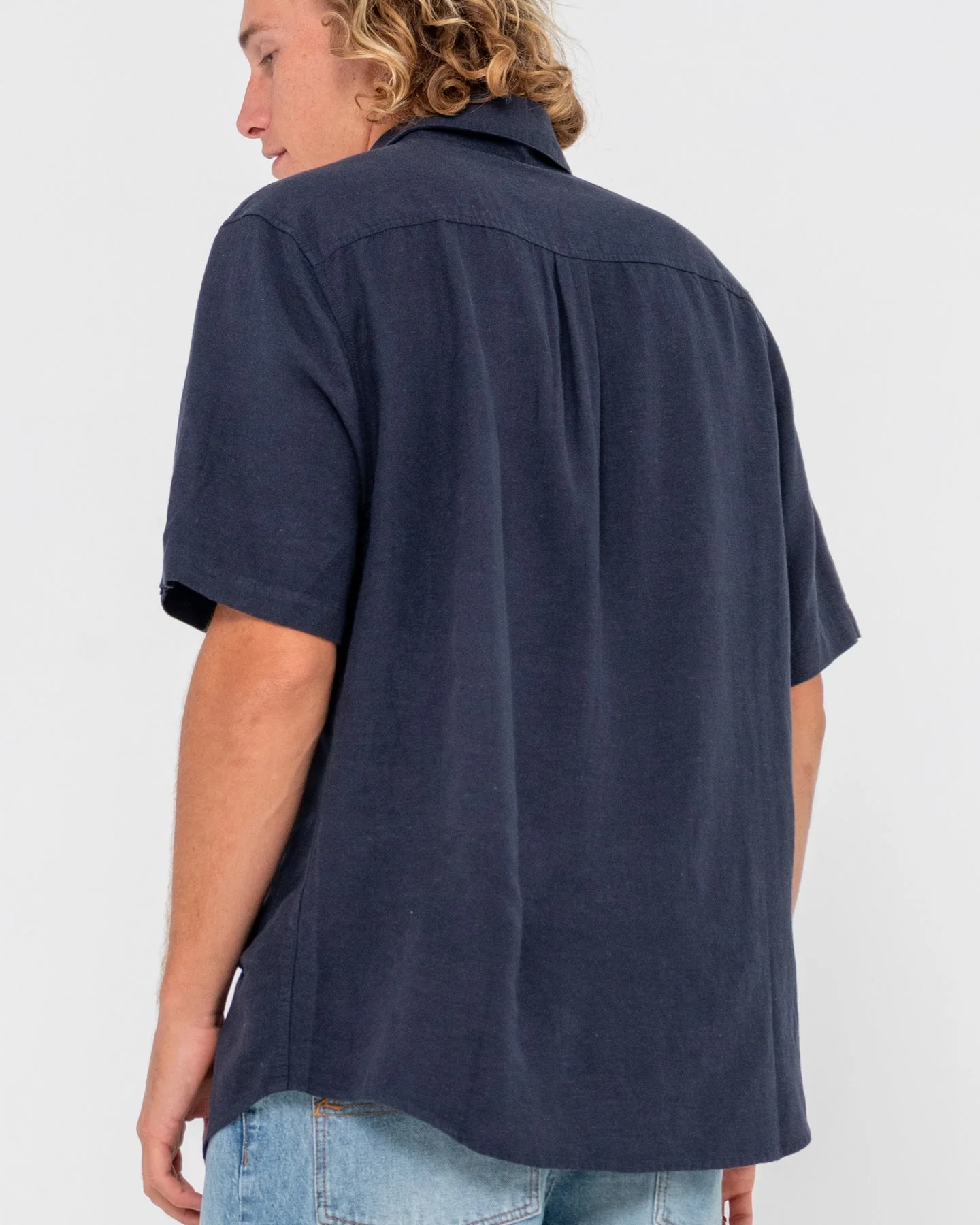 RUSTY OVERTONE SHORT SLEEVE LINEN SHIRT - Navy Blue - Image 6