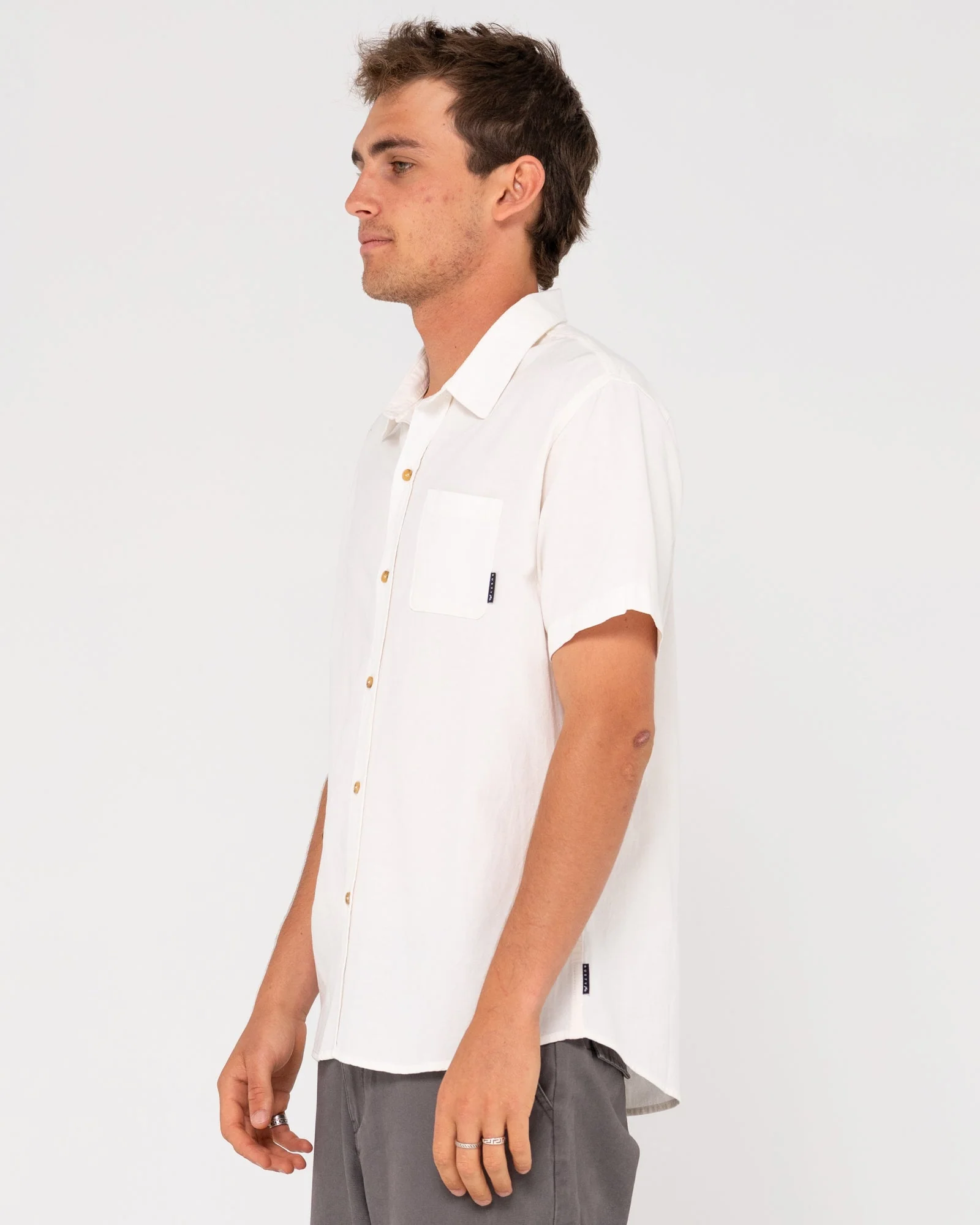RUSTY Overtone Short Sleeve Linen Shirt - Whisper White - Image 3