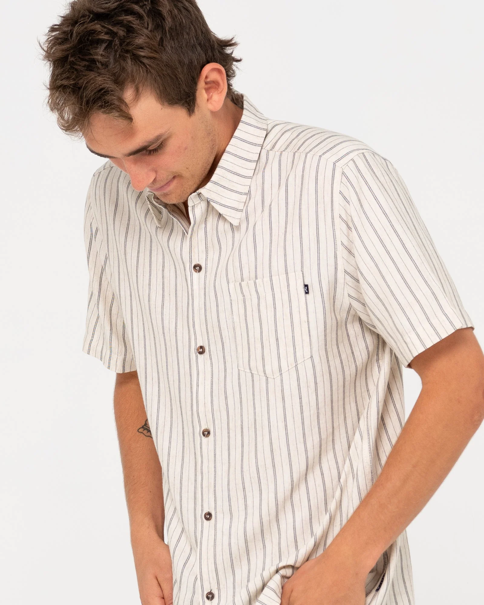RUSTY Pinstripe Short Sleeve Shirt - White - Image 4