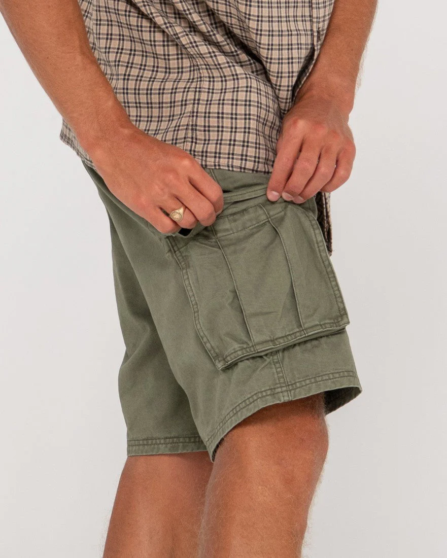 RUSTY Safari Vintage Wash Cargo Short - Army Green - Image 5